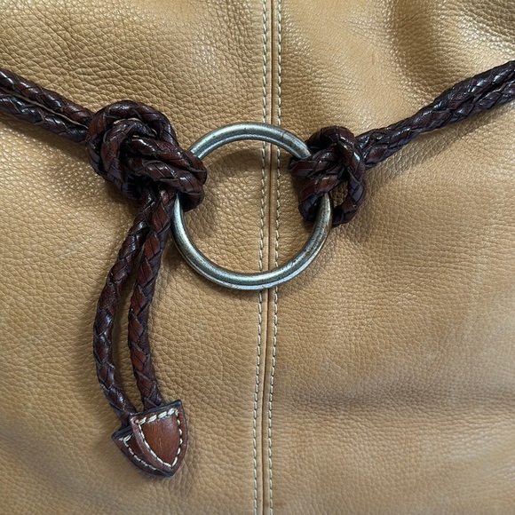 Fossil tan butterscotch leather southwestern brown braided tote shoulder handbag - Picture 5 of 11